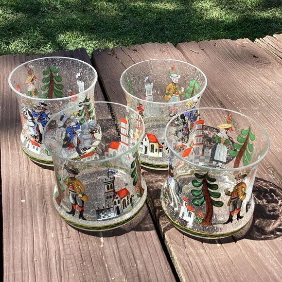 Vintage Bavarian Village Enamel Rocks Glasses Set of 4, Mid-Century - Picture 5 of 6